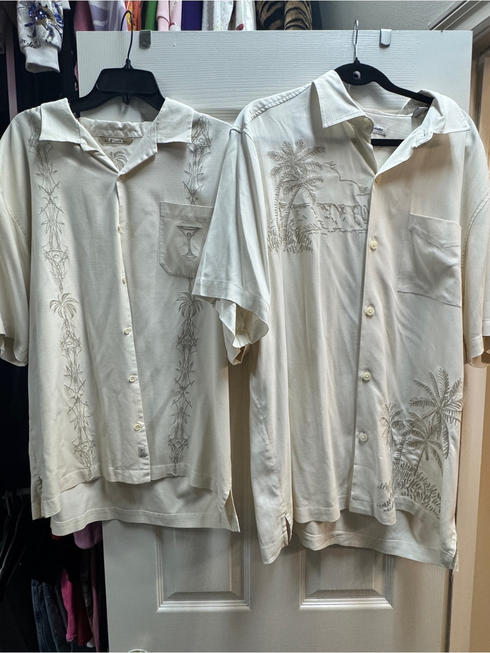Tommy Bahama Men's Cream Short-Sleeve Embroidered Camp Shirt (2 shirts)